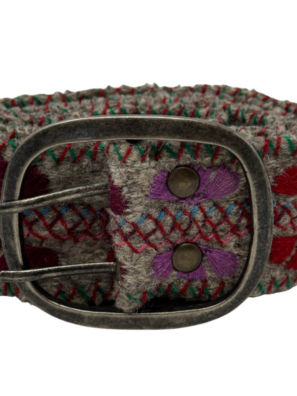 Jenny Krauss Wool Embroidered Floral Belt Women's Small Handmade Colorful Boho